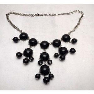 Vintage Black Bubble Necklace Silver‎ Tone Adjustable Statement Chunky